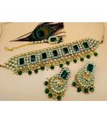 Ethinc Indian Bollywood Green Kundan Pearl Choker Jewelry Set