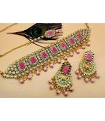 Ethinc Indian Bollywood Pink Kundan Pearl Choker Jewelry Set