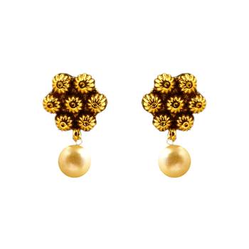 Gold Polish Small U Shaped Short Necklace with Flower Designs and with Matching Earring Sets Set 3