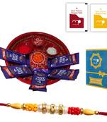 Buy Online Diamond Rakhi With Chocolates And Pooja Thali Combo