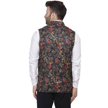 Blue Printed Jute Nehru Jacket 4