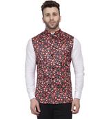 Black Printed Satin Nehru Jacket