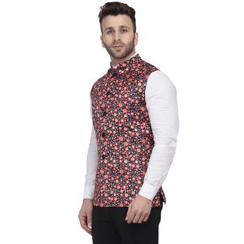 Black Printed Satin Nehru Jacket 2