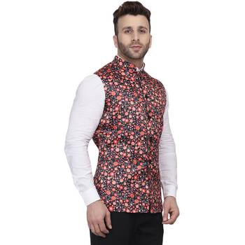 Black Printed Satin Nehru Jacket 3