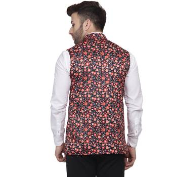 Black Printed Satin Nehru Jacket 4