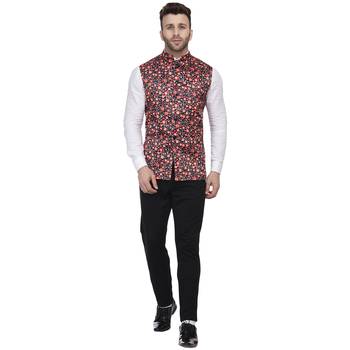 Black Printed Satin Nehru Jacket 5