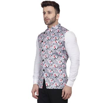Grey Printed Satin Nehru Jacket 2