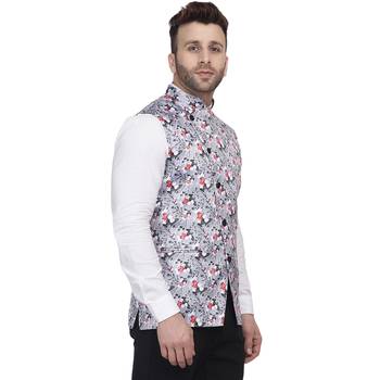 Grey Printed Satin Nehru Jacket 3