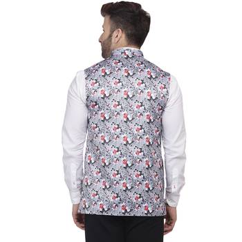 Grey Printed Satin Nehru Jacket 4