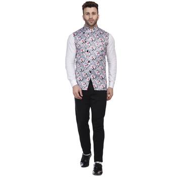 Grey Printed Satin Nehru Jacket 5