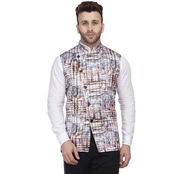 Grey Printed Satin Nehru Jacket 1