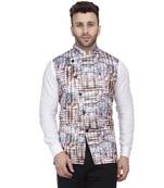 Grey Printed Satin Nehru Jacket