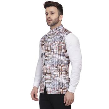 Grey Printed Satin Nehru Jacket 2