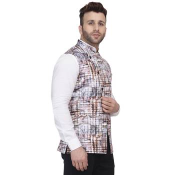 Grey Printed Satin Nehru Jacket 3