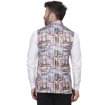 Grey Printed Satin Nehru Jacket 4