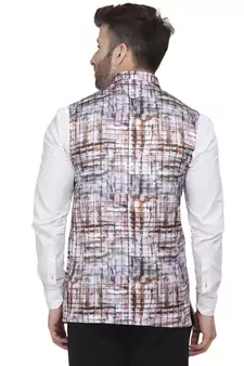 Grey Printed Satin Nehru Jacket