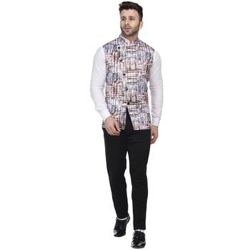 Grey Printed Satin Nehru Jacket 5