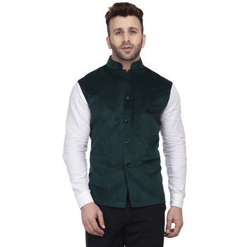Green Plain Velvet Nehru Jacket 1