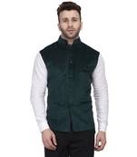 Green Plain Velvet Nehru Jacket