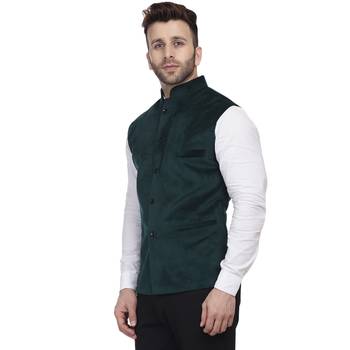 Green Plain Velvet Nehru Jacket 2