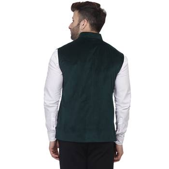 Green Plain Velvet Nehru Jacket 4