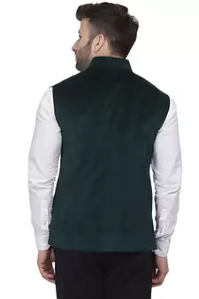 Green Plain Velvet Nehru Jacket