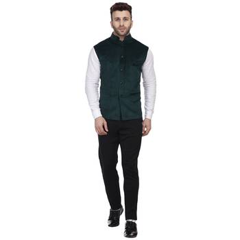 Green Plain Velvet Nehru Jacket 5