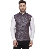 Blue Printed Jacquard Nehru Jacket