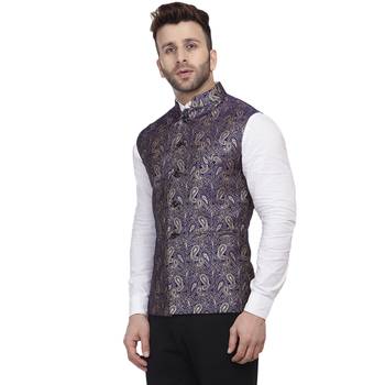 Blue Printed Jacquard Nehru Jacket 2