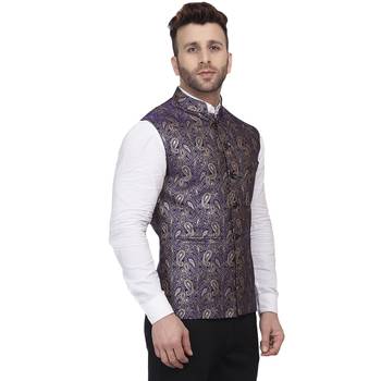 Blue Printed Jacquard Nehru Jacket 3