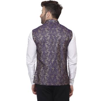 Blue Printed Jacquard Nehru Jacket 4