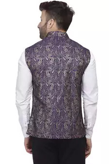 Blue Printed Jacquard Nehru Jacket