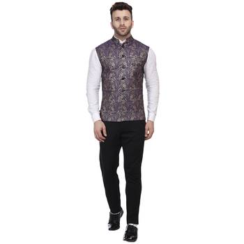 Blue Printed Jacquard Nehru Jacket 5