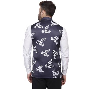 Blue Printed Satin Nehru Jacket 4