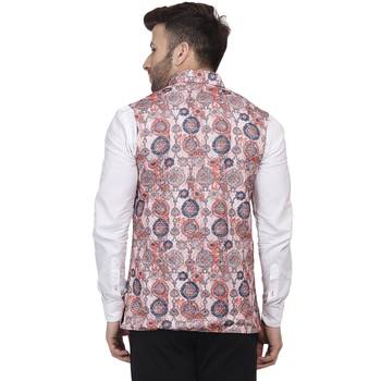 Orange Printed Pure Cotton Knitted Stretch Nehru Jacket 4