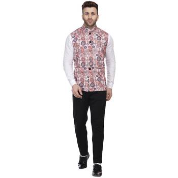 Orange Printed Pure Cotton Knitted Stretch Nehru Jacket 5