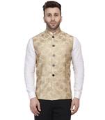 Gold Printed Jacquard Nehru Jacket