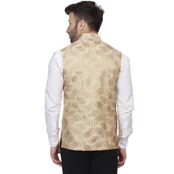 Gold Printed Jacquard Nehru Jacket 4