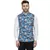 Blue Printed Pure Cotton Knitted Stretch Nehru Jacket