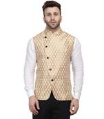 Gold Printed Jacquard Nehru Jacket