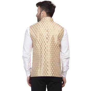 Gold Printed Jacquard Nehru Jacket 4
