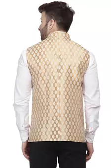 Gold Printed Jacquard Nehru Jacket