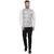 White printed pure cotton knitted stretch nehru-jacket
