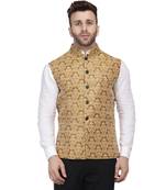 Gold Printed Jacquard Nehru Jacket