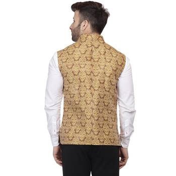 Gold Printed Jacquard Nehru Jacket 4