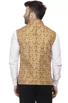 Gold Printed Jacquard Nehru Jacket