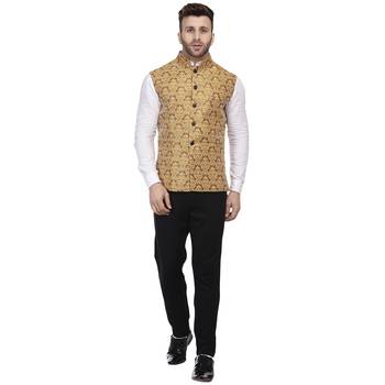 Gold Printed Jacquard Nehru Jacket 5
