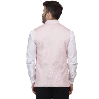 Pink Plain Pure Cotton Knitted Stretch Nehru Jacket 4