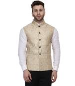 Gold Printed Jacquard Nehru Jacket