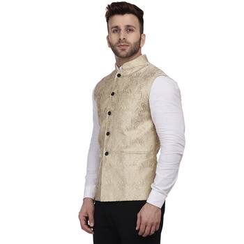 Gold Printed Jacquard Nehru Jacket 2